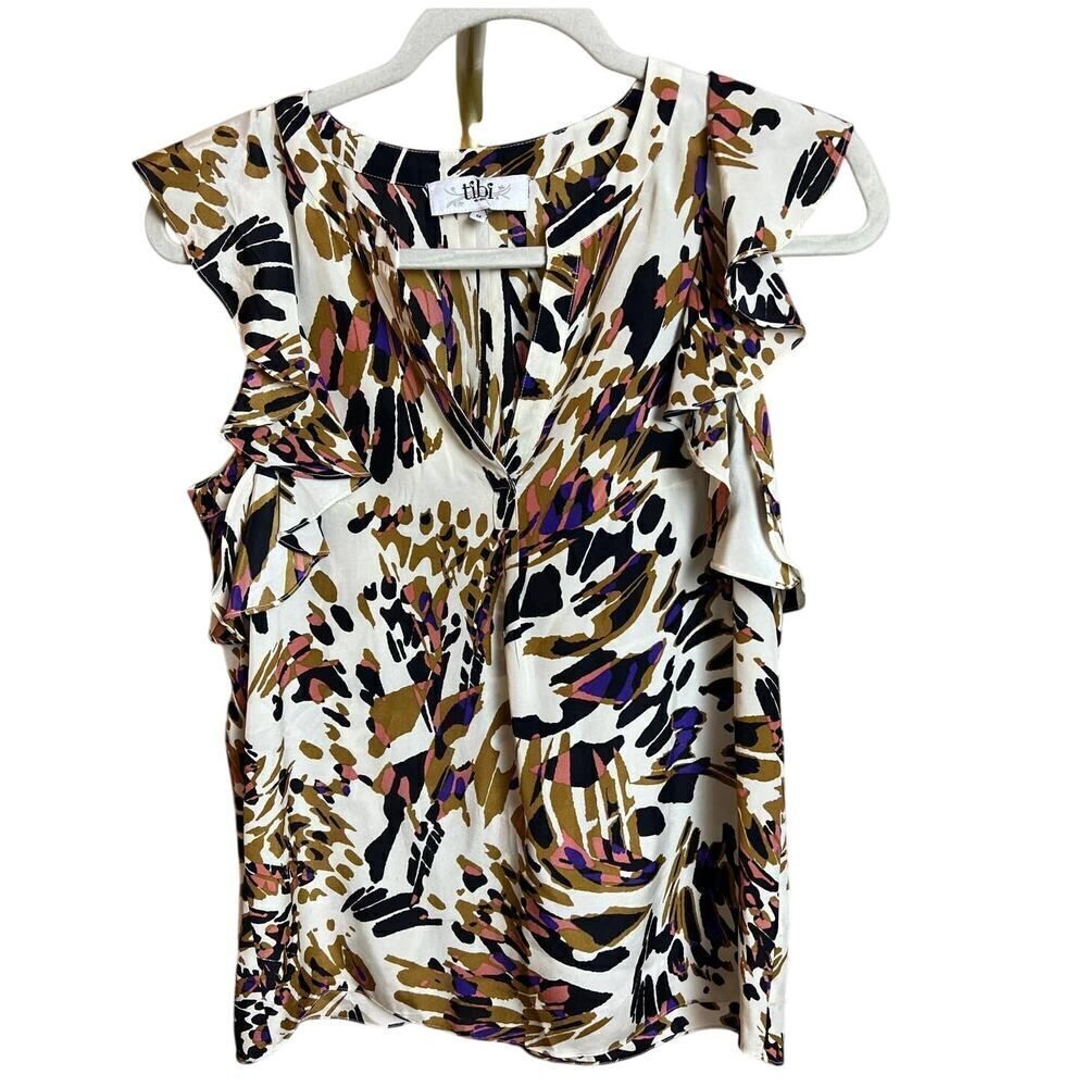 Tibi Silk Abstract Flutter Sleeve Top Sz. 0
